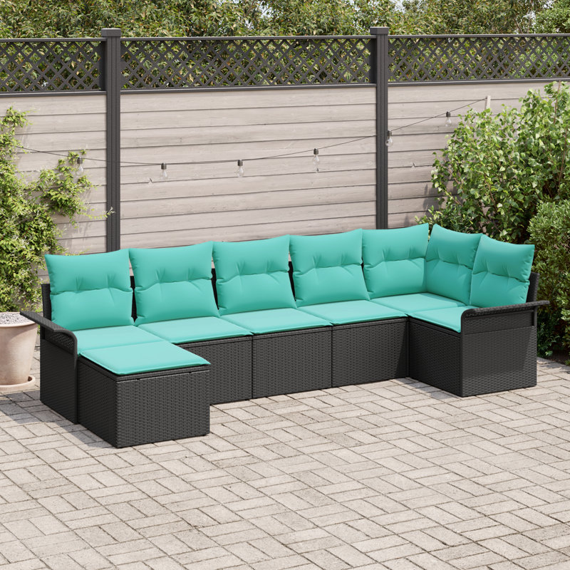 Ensemble de canapé de jardin avec coussin 7 pièces vidaXL, Structure noire / Coussin bleu
