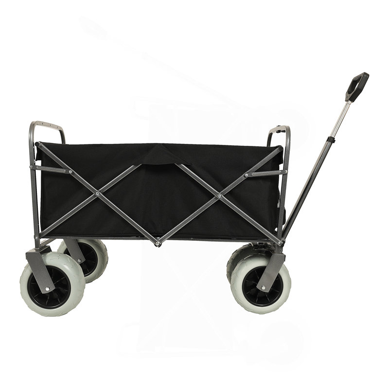 Chariot de plage avec de grandes roues pour le sable Capacité de 500 lb - Chariot tout terrain à structure en acier avec pneus pneumatiques de 9 po, conception pliable pliable, sangle avec sac multiusage, noir