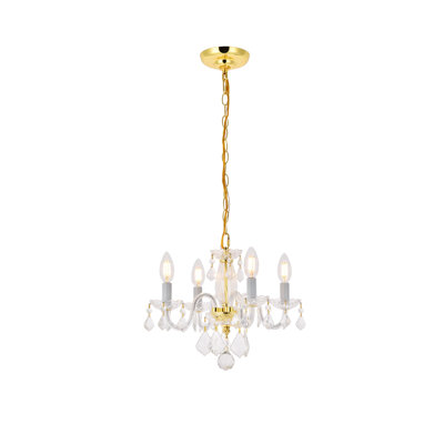 Lustre traditionnel / classique à 4 lumières de style bougie avec détails en cristal Jaquelin