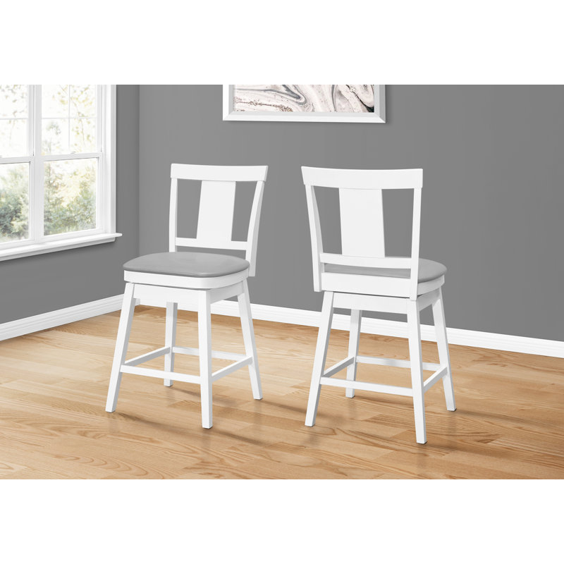 Tabouret de bar, ensemble de 2, pivotant, hauteur de comptoir, cuisine, bois blanc, aspect cuir gris, transitionnel
