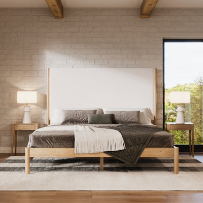Ardin Solid Wood Bed with Boucle Headboard