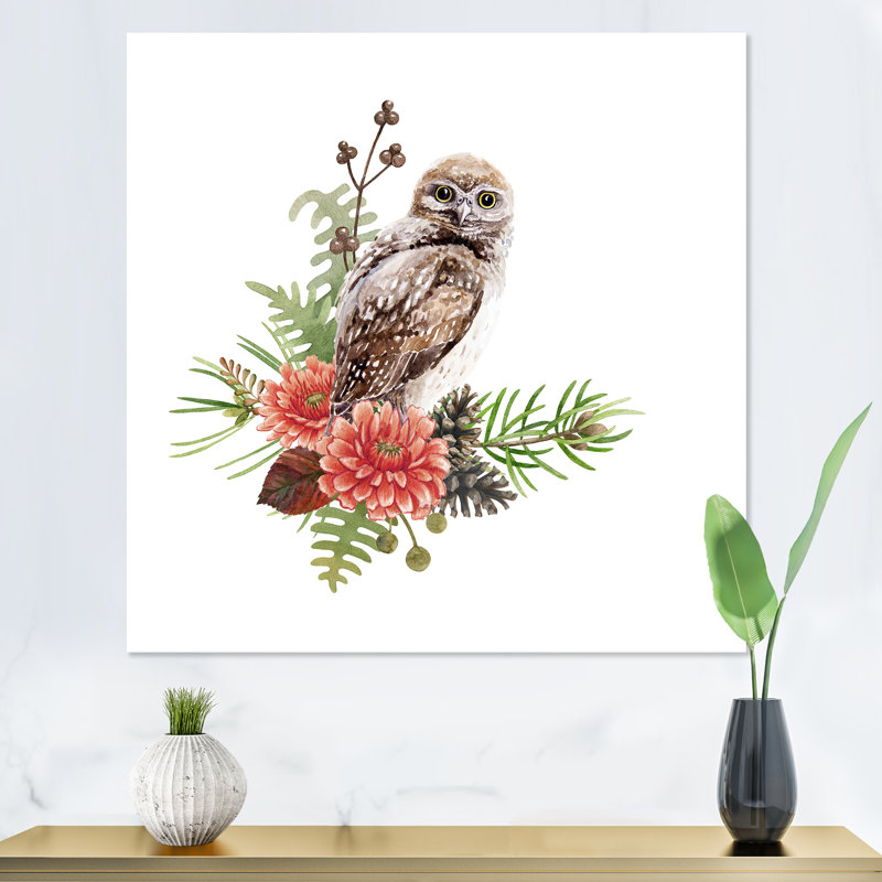 Chouette sur une branche - reproduction d'art sur toile traditionnelle, H 30 po x l 30 po x P 1 po, Toile tendue