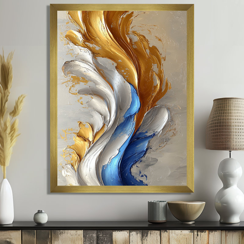 Radelange - Abstract Wall Decor, H 40 po x l 30 po, Reproduction encadrée sans passe-partout, Doré