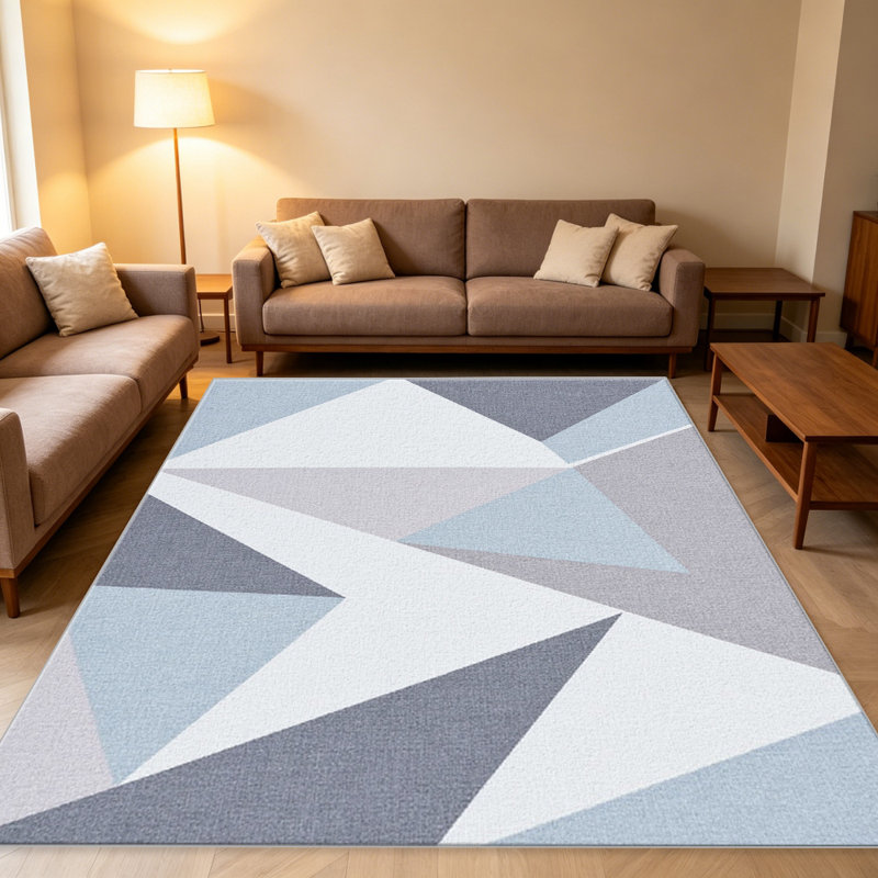 Blue Grey Geometric carpet-easy to clean, machine-washable, soft and comfortable; suitable for door mats, kitchens, living rooms, bedrooms, corridors, and laundry areas. Easy to clean, durable carpet for home decoration.