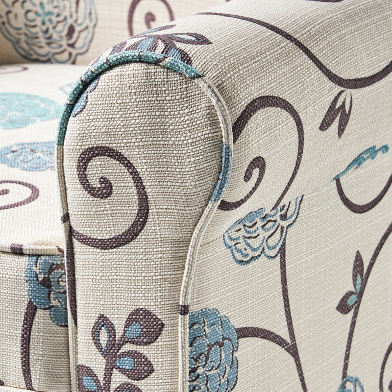 Fauteuil club - floral bleu, élégant pied de revêtement