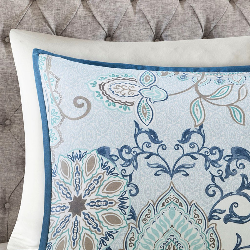 Literie en coton double / grand avec housse de couette réversible à motif bicolore et médaillon