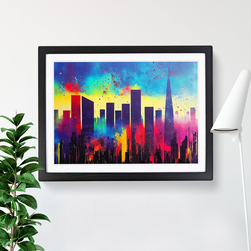 XH1022-9574X Vibrant London Skyline Vol.1 Abstract - Single Picture Frame Painting, 34cm H x 46cm W x 2cm D, Black
