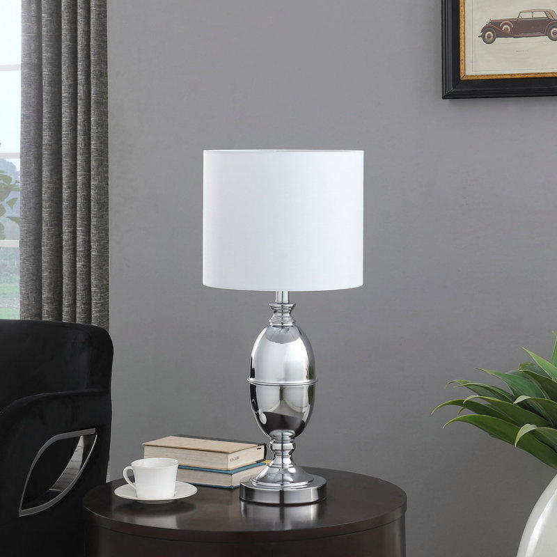25" In Ambros Textured Silver Chrome Urn Table Lamp, Input Voltage: 110-120V. Black Cord Measures 56"L