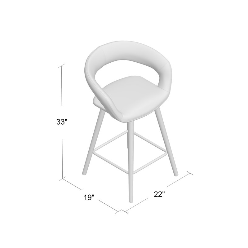 Palafox 24'' High Contemporary Vinyl Counter Height Stool with Wood Frame, White, Counter Stool (24" Seat Height)