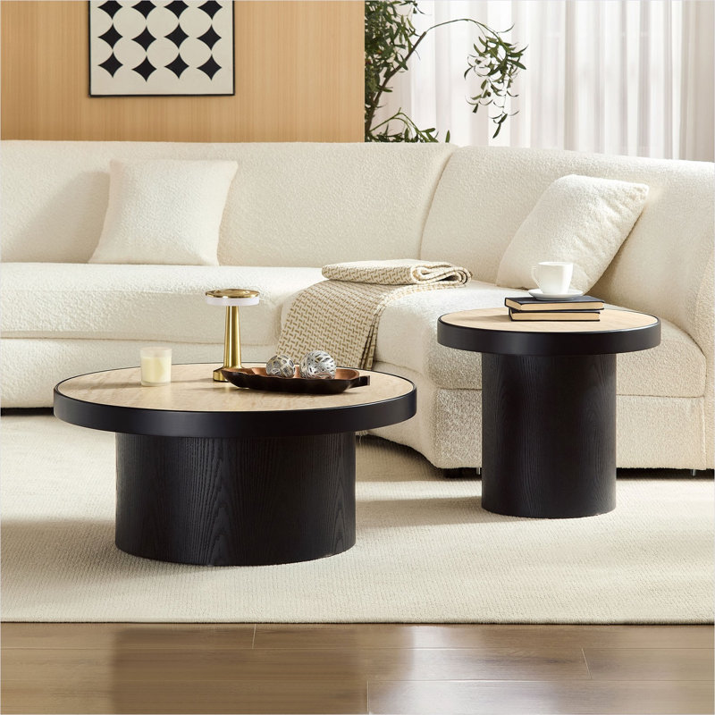 Ensemble de 2 tables basses rondes en panneau de fibres à densité moyenne