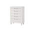 Commode à 5 tiroirs avec finition grain de bois en relief, garniture de miroir et poignées chromées - blanc étincelant, 48 po de hauteur pour la chambre à coucher