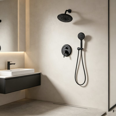 8 Inch Rain Shower System With 6 Modes Top Head & 8 Modes Handheld Shower - High Pressure Brass Valve