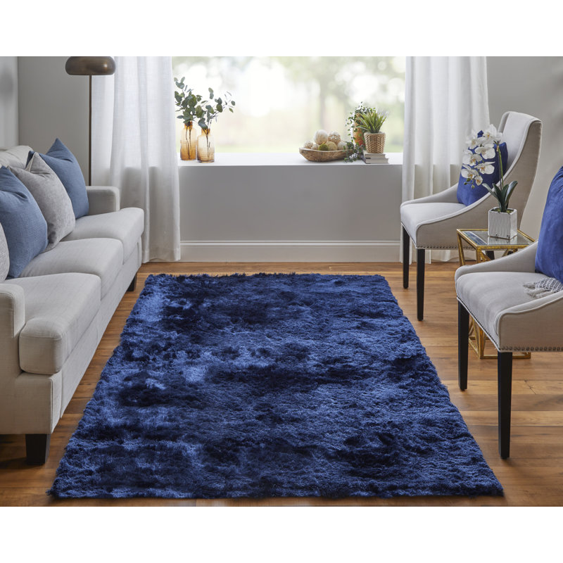 Tapis noir touffeté à la main Cienna, Bleu très foncé, Rectangle 4 pi 9 po x 7 pi 6 po