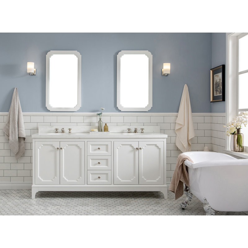 Bernardo Queen 72" Sink Carrara Quartz Countertop Bath Vanity with Faucet, Standard, Pure White