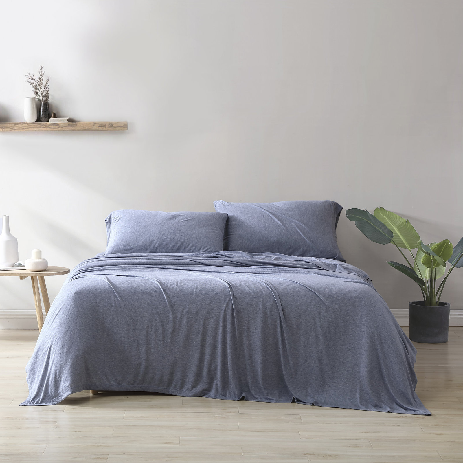 Fransen Sheet Set, Twin Sheet Set with 2 Pillowcases, Heather Blue