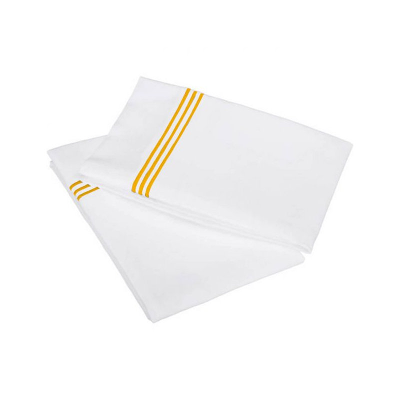 400TC Triple Embroidery Cotton Sateen Pillowcases (Set Of 2), White/Gold