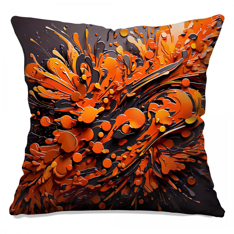 Orange Black Abstract Splatter Double Sided Throw Pillows, 14 x 14 inches