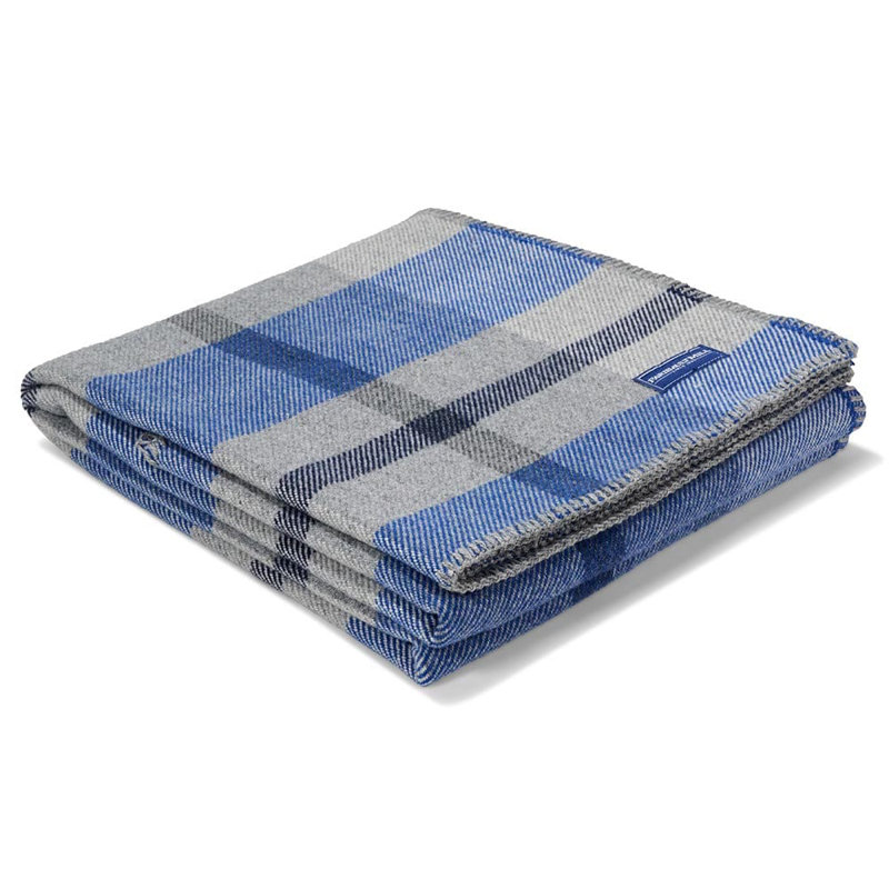 Northfield Plaid Wool Throw Blanket, 50" x 72", Blue