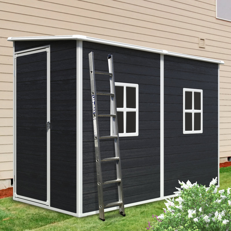 4X8ft Outdoor Storage Shed With Floor Resin Shed With Two-Window, Waterproof ,Lockable Doors For Patio,Yard,Lawn, Black