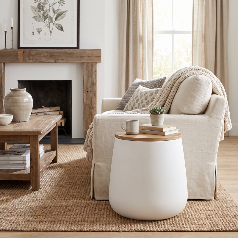 Concrete End Table, White