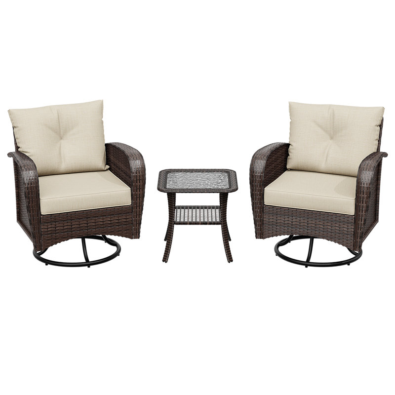 Ensemble de 3 chaises pivotantes avec table d'appoint, Beige