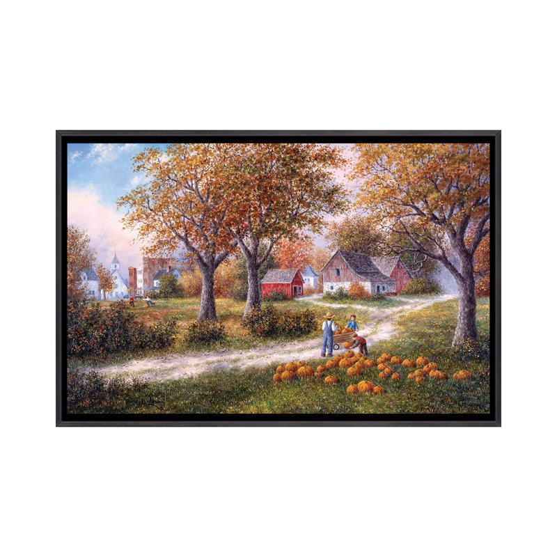 «Pumpkin Harvest», reproduction d'art sur toile encadrée, Noir patiné