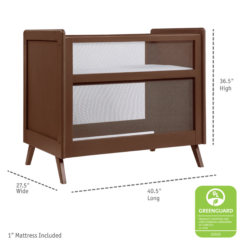 Walnut Wood Breathable Mesh 2-in-1 Mini Crib, Greenguard Certified