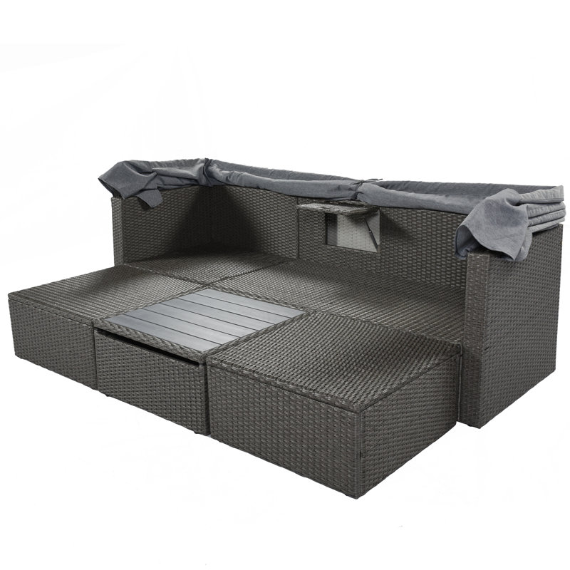Lit de jour d'extérieur rectangulaire pour patio avec auvent rétractable, Gris