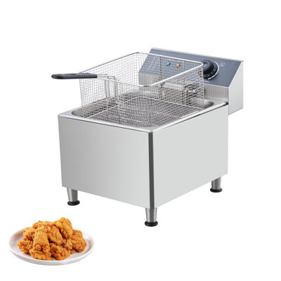 Friteuse électrique avec panier et couvercle, friteuse à huile de comptoir en acier inoxydable d'une capacité de 11 L avec contrôle de la température, friteuse à pieds réglables en hauteur pour la cuisine et le restaurant, 1700 W