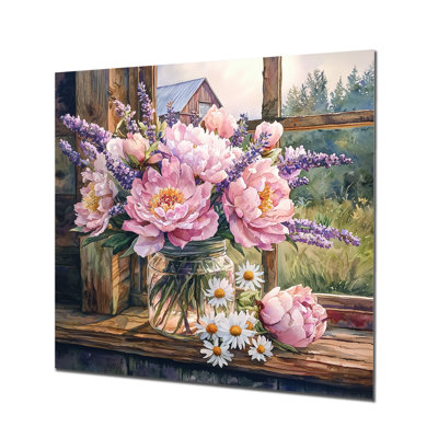 Blush Peony And Lavender Mix II - Traditional Metal Art Print, Assorted Bouquets Metal Wall Art