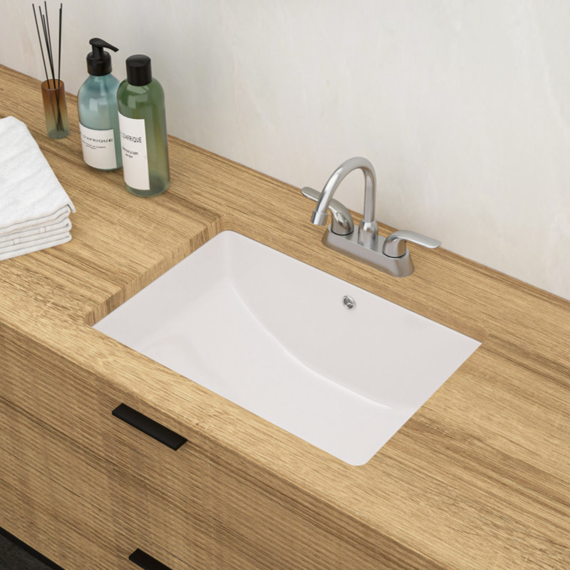 19.7" x 14" White Ceramic Rectangular Undermount Bathroom Sink with Overflow