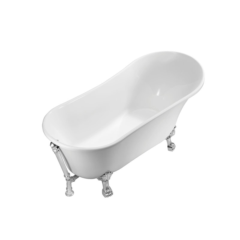 59" Streamline Clawfoot Soaking Acrylic Bathtub, Polished Chrome, Polished Chrome