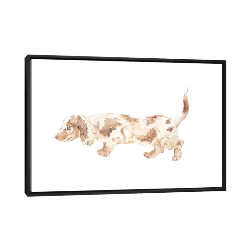 « long-cheveu teckel », impression sur toile, H 18 po x l 26 po x P 1,5 po, Toile avec cadre noir, Pas de tapis