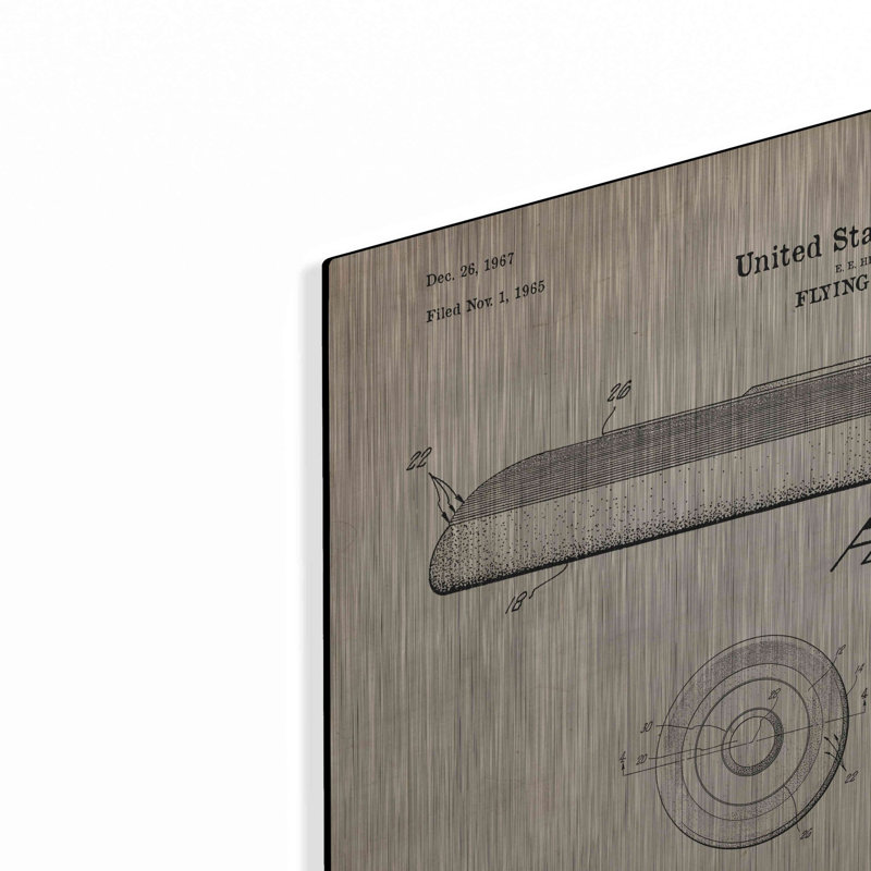 «Flying Disc Blueprint Brevet Parchment», art mural en métal, H 12 po x l 16 po