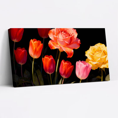 Ensemble de 1 tableau sur toile à motif floral de roses et de tulipes
