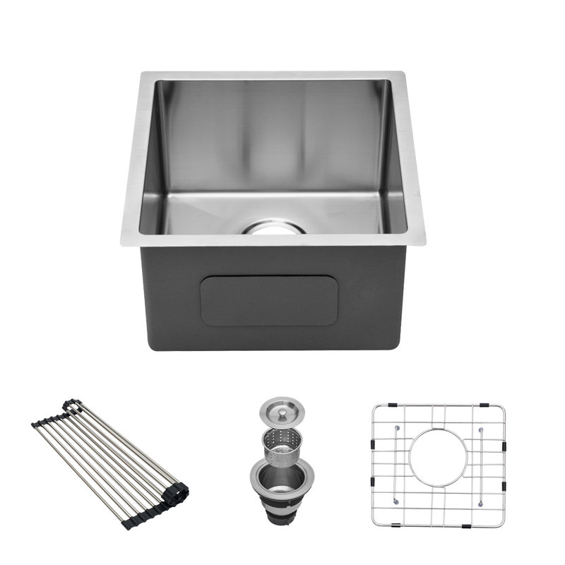 17"Lx17"Wx10"D-16G Stainless Steel Undermounted Square Sink With Round Angles