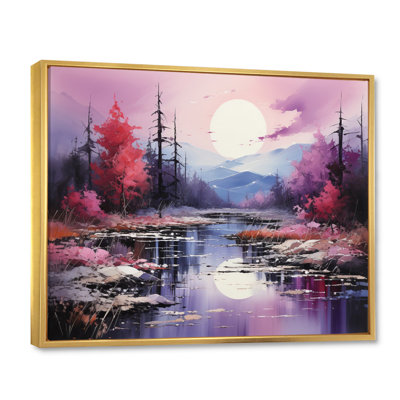 Rose, mauve, Riverside Serenity II - Lacs et rivières, art mural sur toile