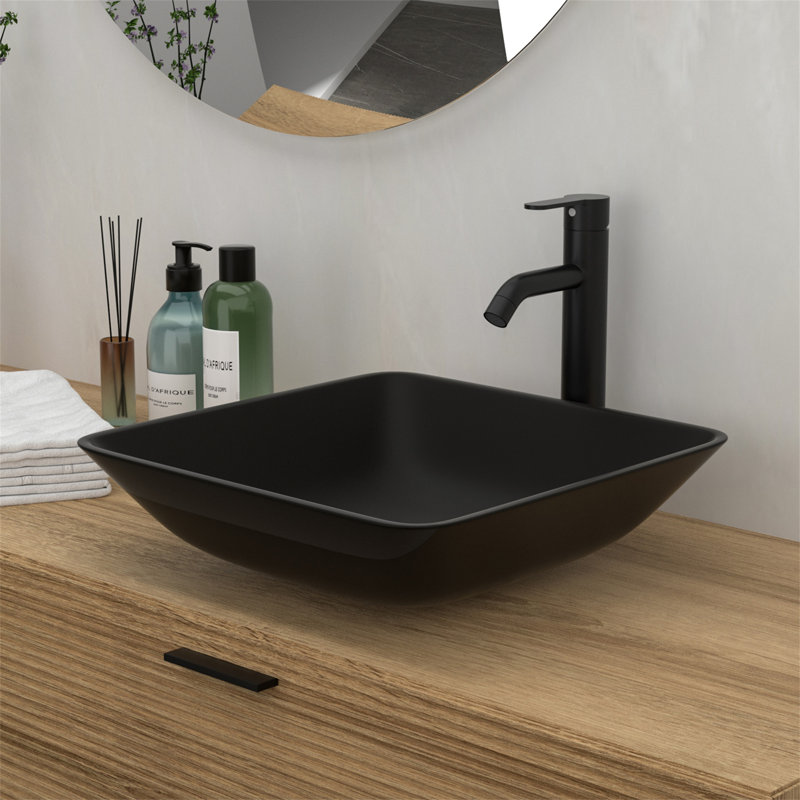 Bathroom Artistic Tempered Glass Vessel Bathroom Sink With Faucet And Pop-Up Drain