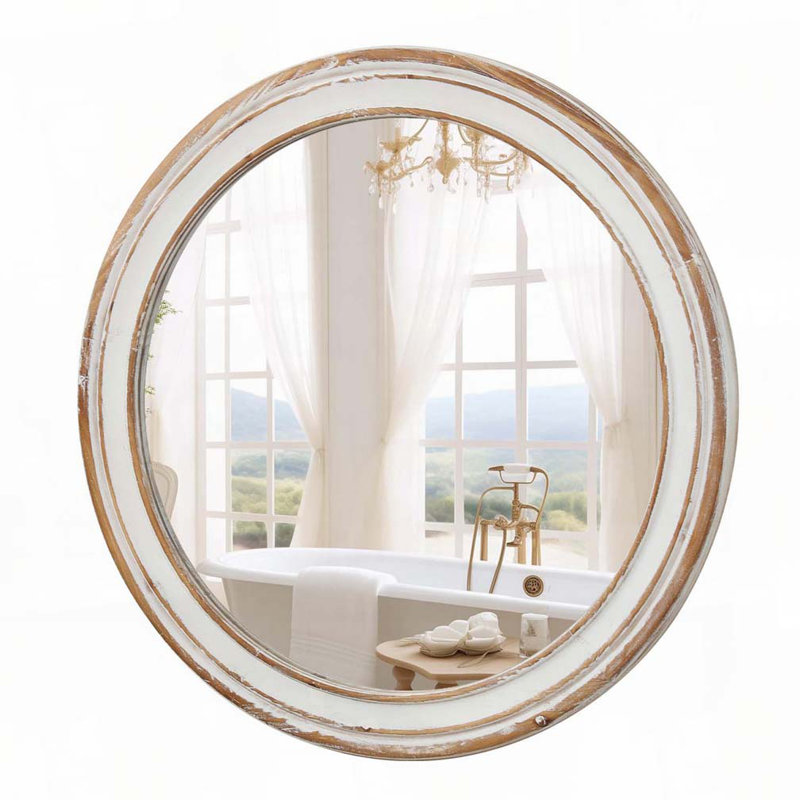 Wooden Farmhouse Round Wall Mirror, 35.43"  x 35.43" 