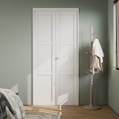 𝐃𝐢𝐲 Portes pliantes pliantes à panneau blanc en bois manufacturé massif avec portes pliantes et poignées de porte pliantes
