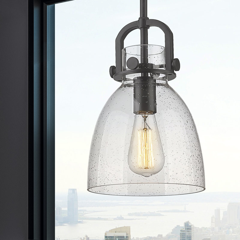 Luminaire suspendu sur tige 1 lumière Wimbush, H 9,63 po x l 8 po x P 8 po, Grainé, Noir mat