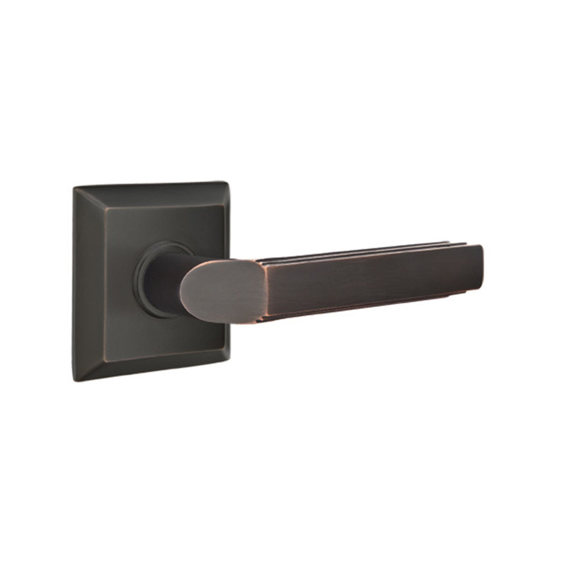 Milano Flat Privacy (Bed & Bath) Door Lever with Square Rosette, Oil Rubbed Bronze, Right