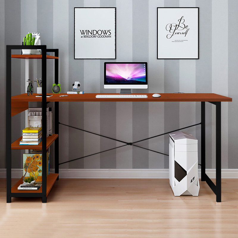 Metal Base Computer Desk, Brown/Black, 109.22cm H x 119.38cm W x 43.94cm D