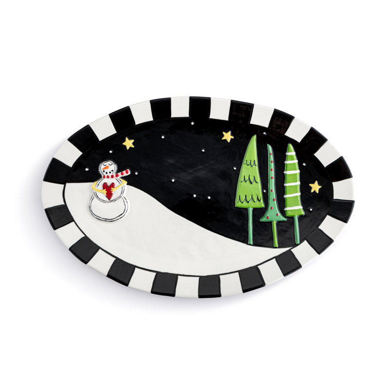 Evening Snowman Serving Platter - 15X10in