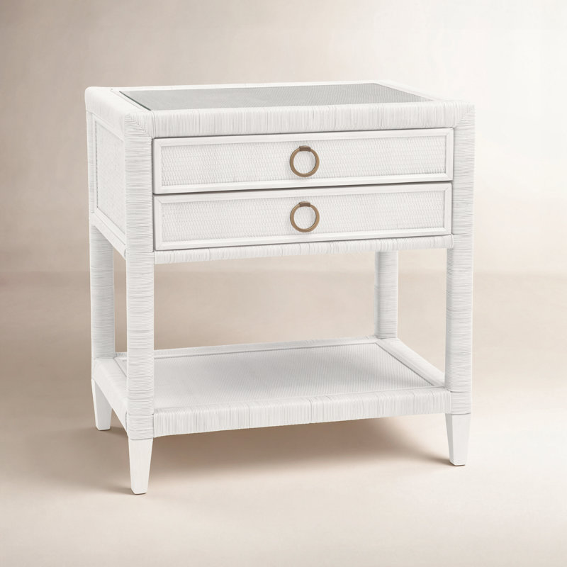 Warwick 2 - Drawer Wicker Nightstand, Satin Nickel, Pumice