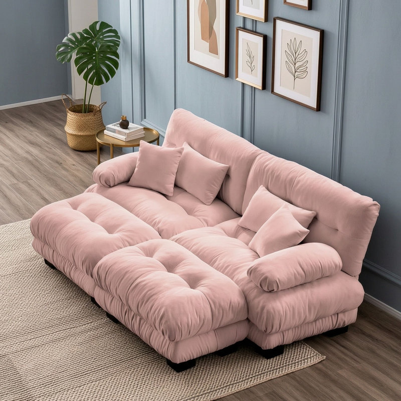 Upholstered 94.4 " Chenille Sofa, Pink
