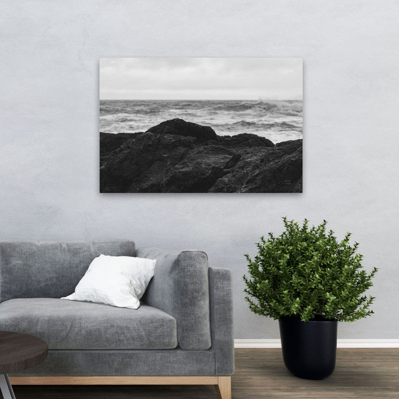 Black Rock Coast II Coastal Noir, noir et blanc, blanc, océan, H 48 po x l 32 po