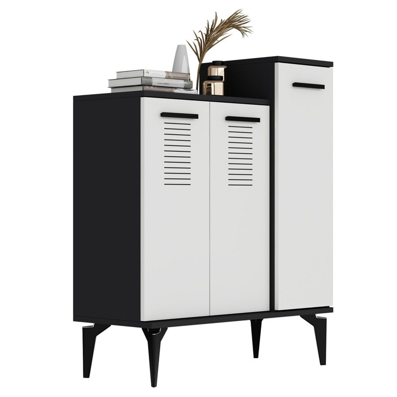 Armoire à chaussures élégante avec 2 portes, anthracite et blanche, 35,4 x 37,2 x 13,8 pouces | 100% panneau de particules enduit de mélamine, épaisseur: 0,7 pouce | Conception moderne, parfaite pour les entrées et les couloirs, solution de rangement durable et élégante