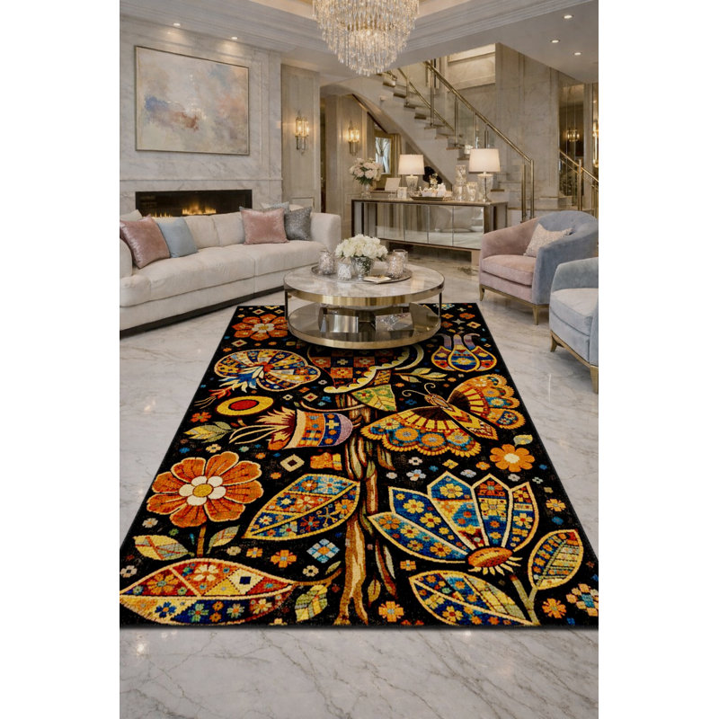 Tapis tissé à motif floral lavable Mosso, 3'3" x 6'7"
