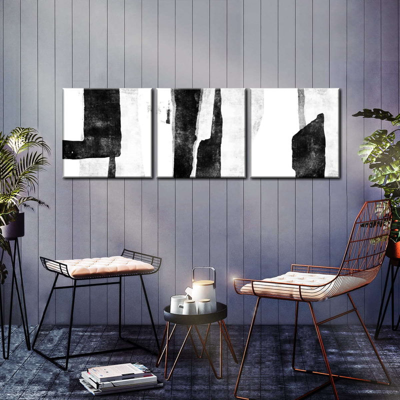 «White To Black Abstract II», reproduction sur toile, H 24 po x l 74 po x P 1,25 po